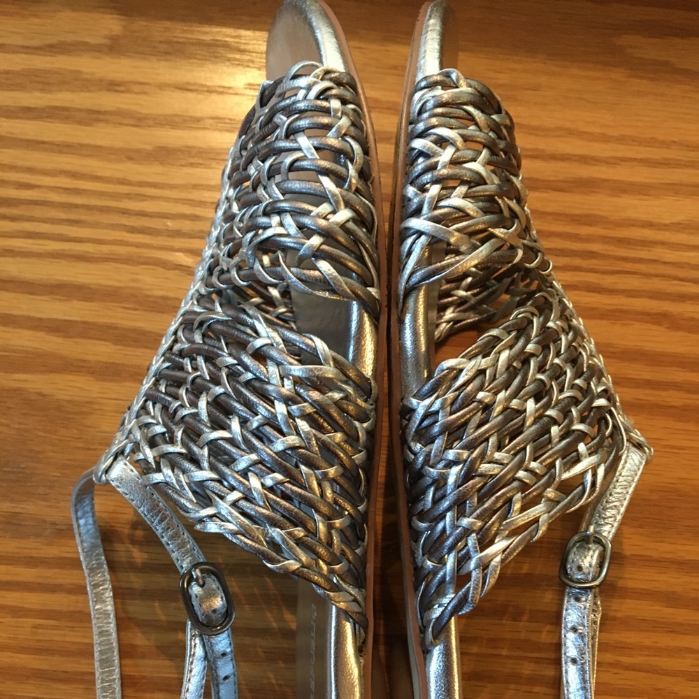 Banana Republic leather sandals | woven silver & gray versatile style - Picture 4 of 8